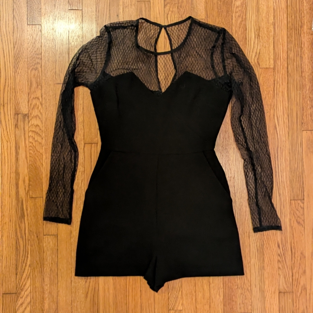 BCBGeneration Black Romper With Mesh Detail